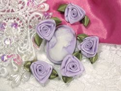 L27 Set of 5 Lavender Ribbon Rose Appliques