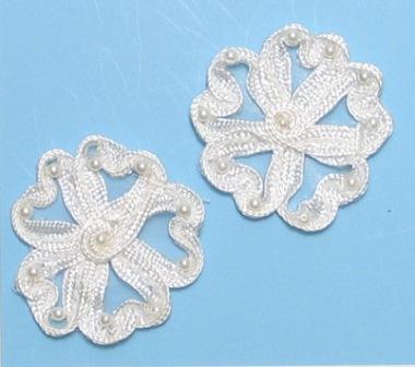 E3713  Ivory Flower Corded Lace Mirror Pair Appliques 2.25"