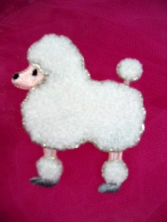 C721005  Chenille Iron on White Poodle Dog Applique 2.5"