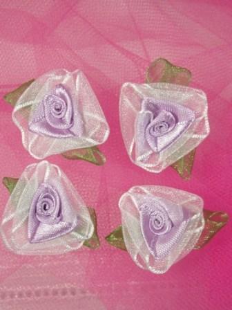 L53  Set of ( 4 ) Lavender Ribbon Roses 1.5"
