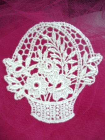 L7 White Venice Lace Floral Basket Applique L7 White Venice Lace Floral Basket Applique