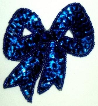 LC361  Blue Bow Sequin Beaded Applique  3.25"