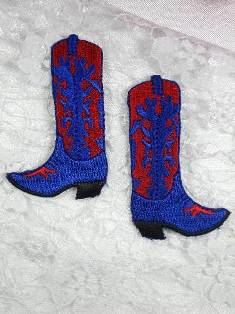 LC1426 Cowboy Boots Embroidered Mirror Pair Appliques 2.5"