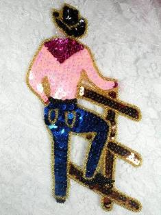 LC1427 Cowboy Western Country Rodeo Beaded Sequin Applique 7.5"