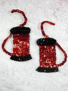 LC1429 Sewing Thread Spool Bobbin Mirror Pair Beaded Sequin Appliques 9"