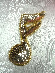 LC1544 Music Note Gold Beaded Sequin Applique 3.5"