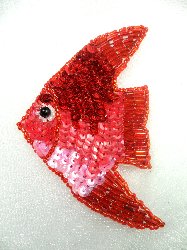 LC1567 Red Fish Small Sequin Beaded Applique 3.5"