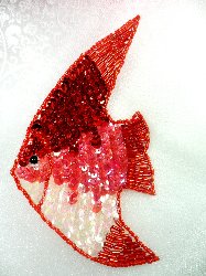 LC1568 Red Fish Medium Sequin Beaded Applique 5.5"