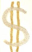 Dollar Sign Applique Beaded Patch Motif Silver Gold 4" (LC1668)