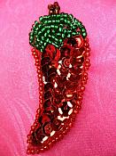 Pepper Sequin Applique Beaded Patch Motif Red Green 4.75" (LC1752)