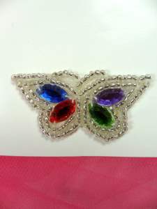 LC1788 Multi Colored Jewel Butterfly Beaded Applique 1.75"