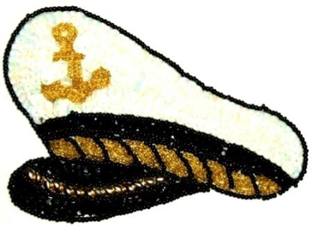 LC263  Captain's Hat Sequin Beaded Applique  5.5"