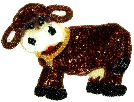 LC281  Western Rodeo Cow Sequin Beaded Applique  5"