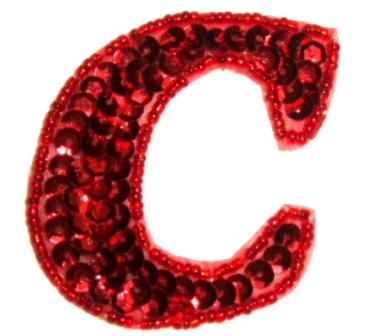 LC528  Red Letter ( C ) Sequin Beaded Applique 2.25"