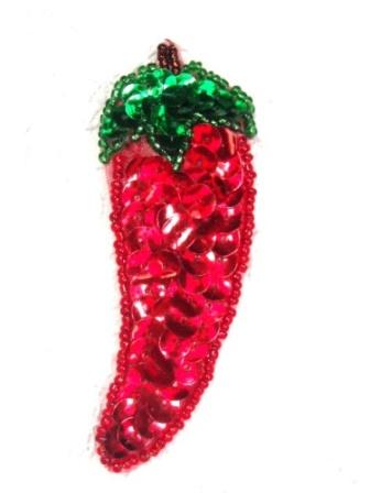 LC539  Red Pepper Sequin Beaded Applique 3.25"