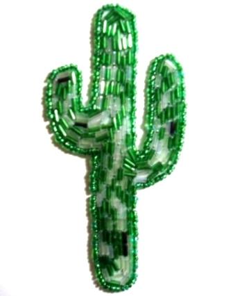 LC91 Catcus Beaded  Western Applique 4.25"