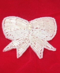 MA126C White Pearl Beaded Hair Bow / Brooch / Applique 3"
