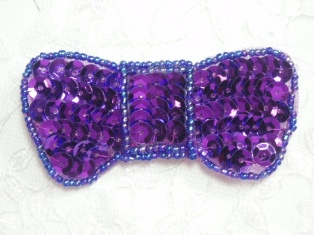 MA184Q Purple Sequin Beaded Hair Bow / Brooch / Applique 3"