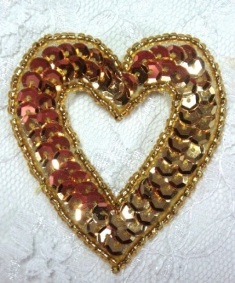 MA184 Gold Heart Sequin Beaded Hair Bow / Brooch / Applique  2"