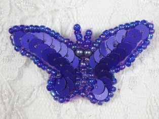 MA216 Dark Purple Sequin Beaded Butterfly Brooch / Hair Bow /  Applique 1.75"