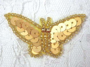 MA216 Gold Sequin Beaded Butterfly Brooch / Hair Bow /  Applique 1.75"
