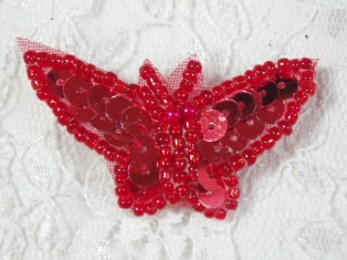 MA216 Red Sequin Beaded Butterfly Applique 1.75"