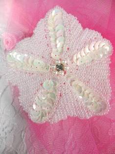 MA340 White  AB Flower Beaded Sequin Applique  3"