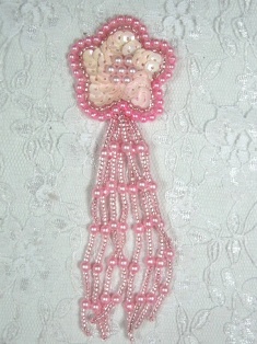 MA42 Pink AB Sequin Beaded Dangle Hair Bow / Brooch / Earrings / Applique 4.25"