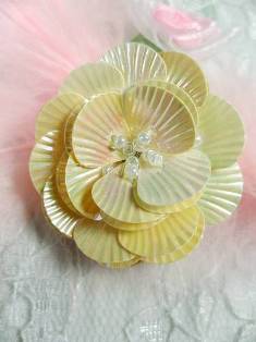 MA84  Ivory AB Flower Beaded Sequin Applique 1.5"