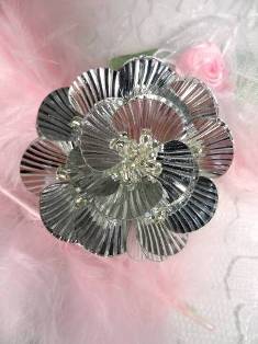 MA84  Silver Flower Beaded Sequin Applique 1.5"