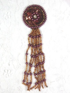 MA96 Bronze Rhinestone Beaded Dangle Applique 5.5"