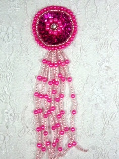 MA96 Fuchsia Rhinestone Beaded Dangle Applique 5.5"