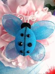 MR026 Turquoise Organza Lady Bug Embellishment 2.75"