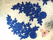 Venise Lace Embroidered Blue Floral Venice Mirror Pair Motifs 10.25" (MS187X)