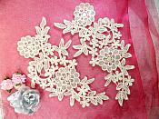 Venise Lace Embroidered Off White Floral Venice Mirror Pair Motifs 10.25" (DH121X)