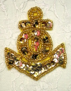 MS3  Gold Anchor Sequin Beaded Applique 2.5"