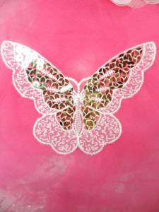 MS87 Embroidered Butterfly White Gold Sequin Applique 3.75"