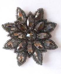 N19 Gunmetal Rhinestone Applique Jewel Snowflake Patch  3"