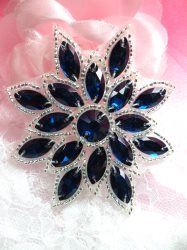 N19 Blue Sapphire Glass Rhinestone Applique Snowflake Floral Beaded Patch 2.75"