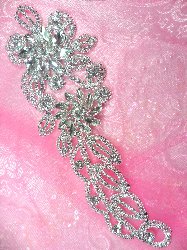 N5 Bridal Flower Crystal Rhinestone Sash Applique Metal Back Floral Embellishment 9"