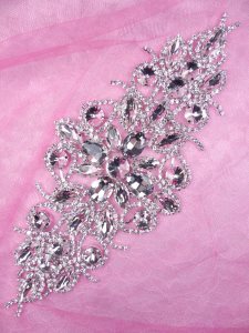 N72 Bridal Crystal Rhinestone Sash Applique Metal Back Embellishment 8.5"