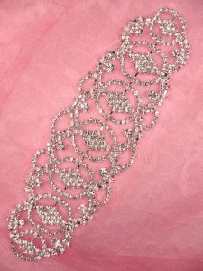 N76 Bridal Crystal Rhinestone Sash Applique Metal Back Embellishment 7.75"