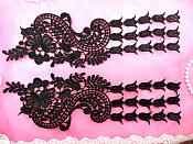 Unique Appliques Mirror Pair Black Flower Bell Paisley Dangles 12" (N99X-bk)