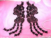 Unique Appliques Mirror Pair Black Flower Bell Paisley Dangles 12" (N99X-bk)