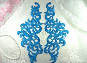 Embroidered Appliques Turquoise Scroll Mirror Pair Patch 11.5" (GB371X-tr)