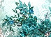 Embroidered 3D Applique Rhinestone Center Teal Floral Sequin Patch 14" (DH70-tl)