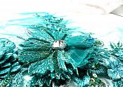 Embroidered 3D Applique Rhinestone Center Teal Floral Sequin Patch 14" (DH70-tl)