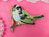 Embroidered Bird Applique Blue Small Perching Iron On 3" (GB444)