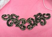 Sequin Appliques Smoke MIRROR PAIR Scroll Designer Beaded Iron On 7" (XR357X-sm)