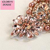 Rose Gold Crystal Applique Beaded DIY Bridal Dress Sash or Accessories P4